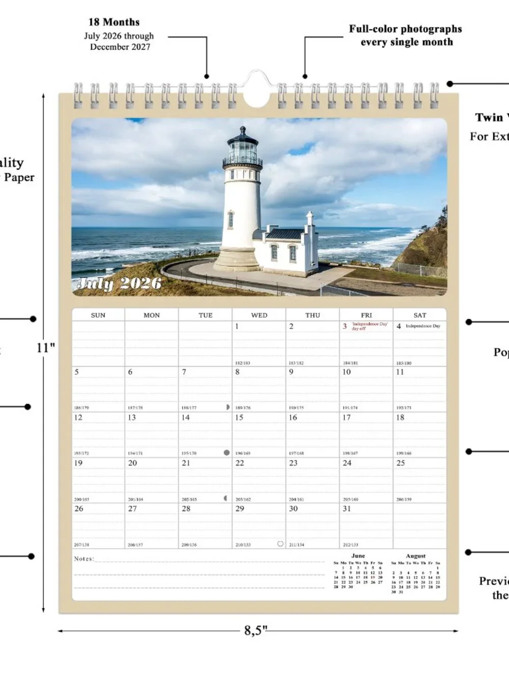 2026 - 2027 Calendar Magnetic Peel & Stick 18 Months 8.5